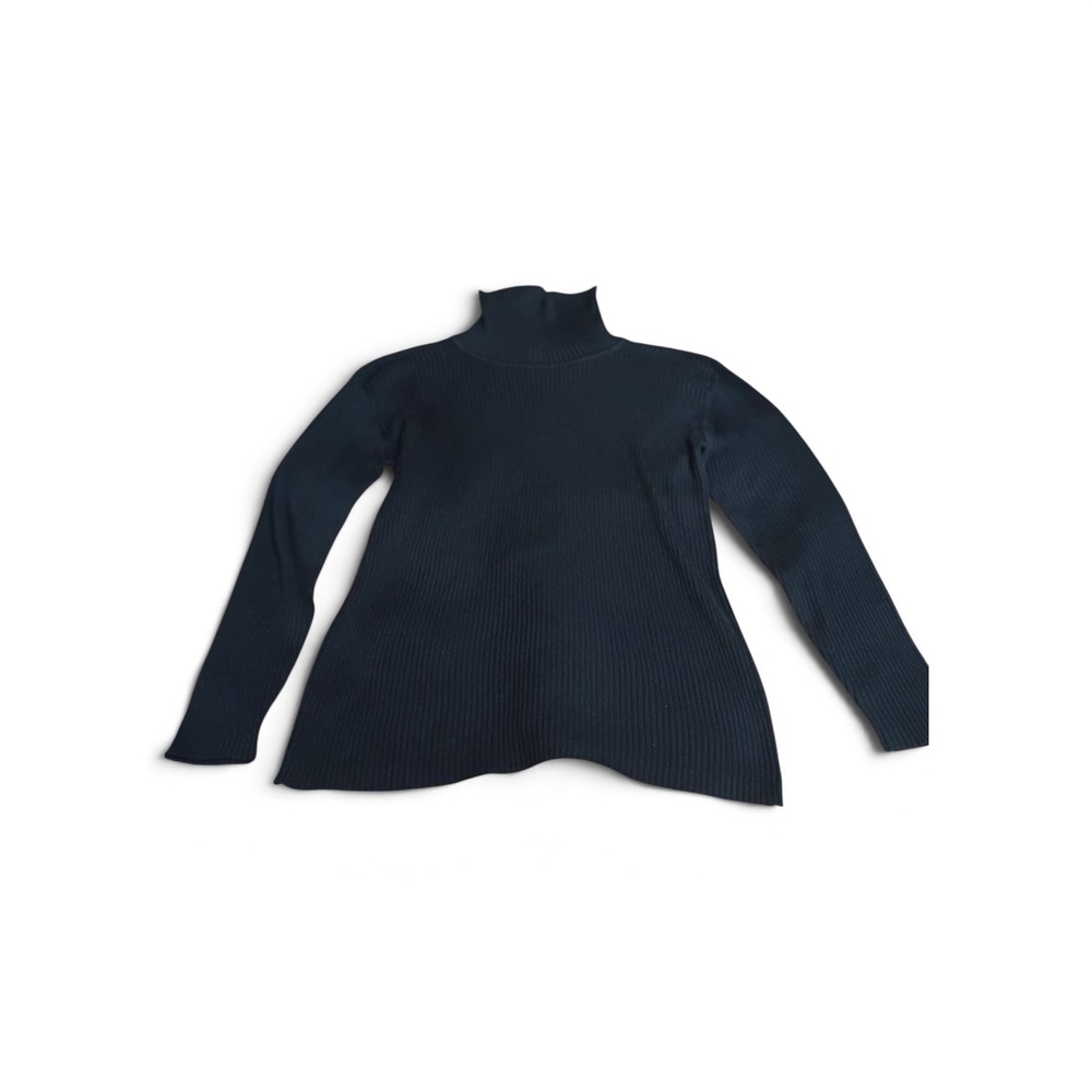 Just Clothes Navy Blue 100% Silk Ribbed Turtleneck Sweater XL Long Sleeve Top